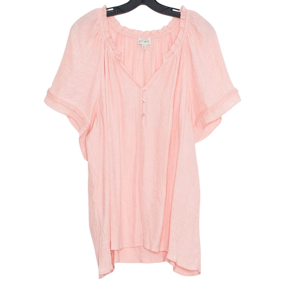Plus Size 3X Boho Crinkle Peasant Top Flowy Pink Beach Resort Cottage Prairie